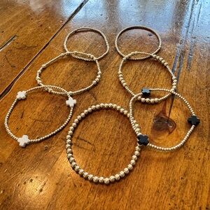 E Newton Gold Minimalist Bracelet Set, 5 gold, 1 white cross, 1 black cross